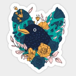 Graceful Blackbird and Flowers Sticker